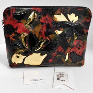 New‎ 3.1 Phillip Lim Black leather Gold Red Brown Leaf Clutch Bag